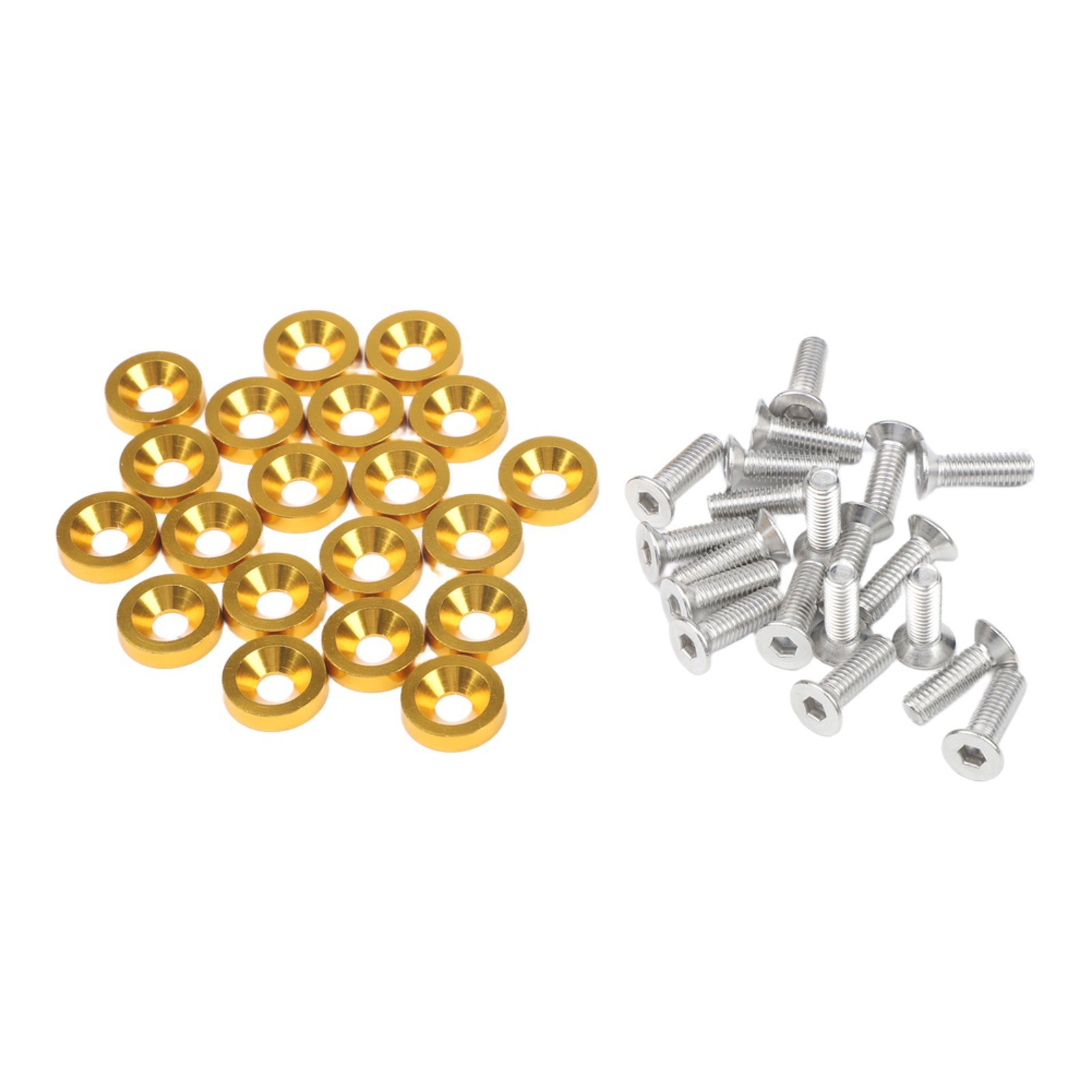 20 Pieces Golden Aluminum Fender Washers with M6 Screws for Car Repairs