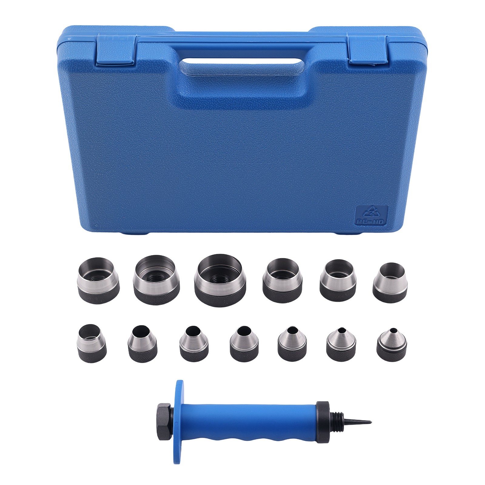 14pc Hollow Punch Tool Set Hole Punch 5-35mm with Spring Handle Storage Box