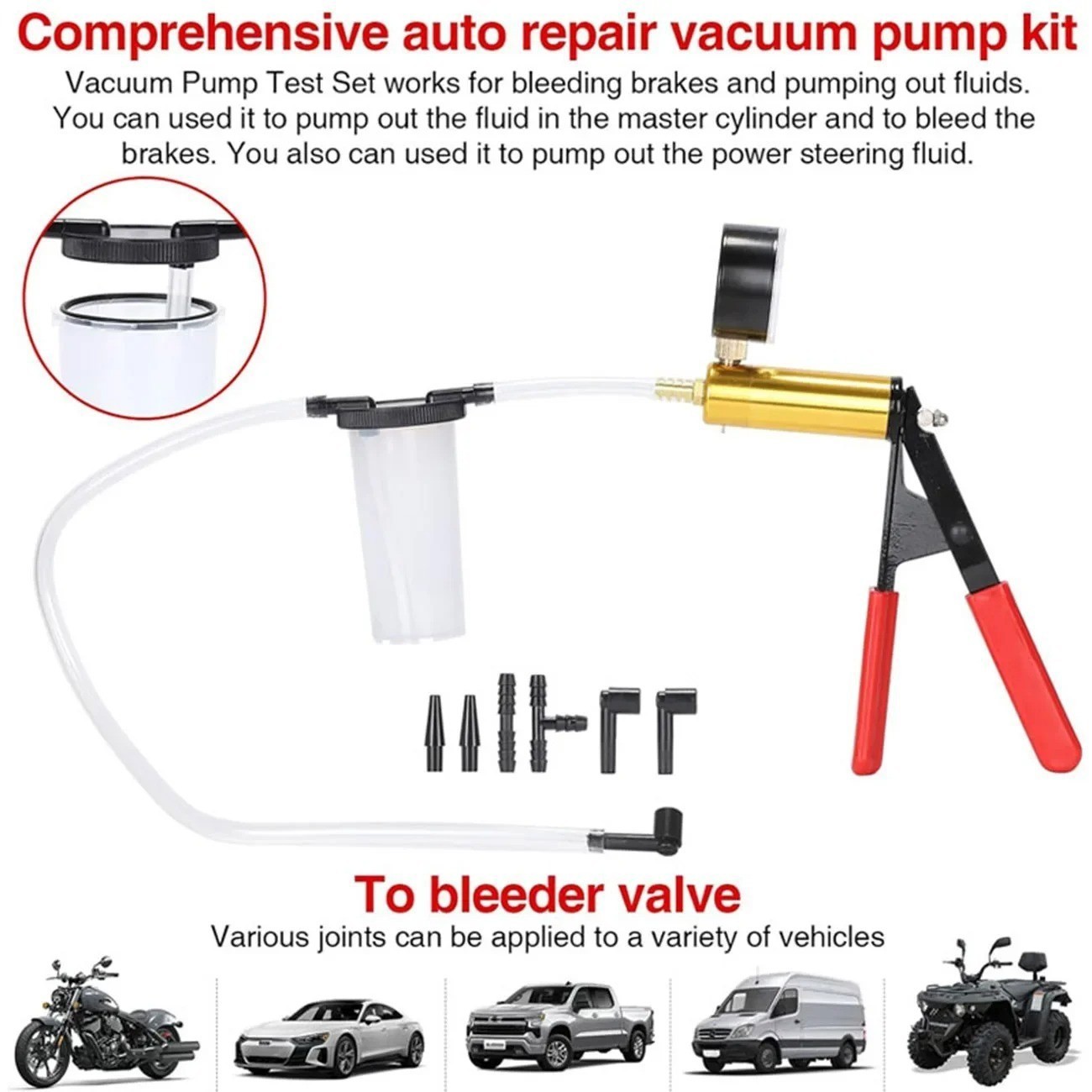Manual Vacuum Pressure Pump Brake Fluid Drain Kit Vacuum PistolPump Tester Kit