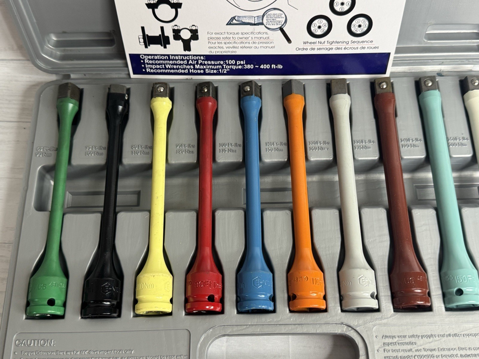 Genius Tools PRO 10pc Master Torque Stick Extension Bar Set