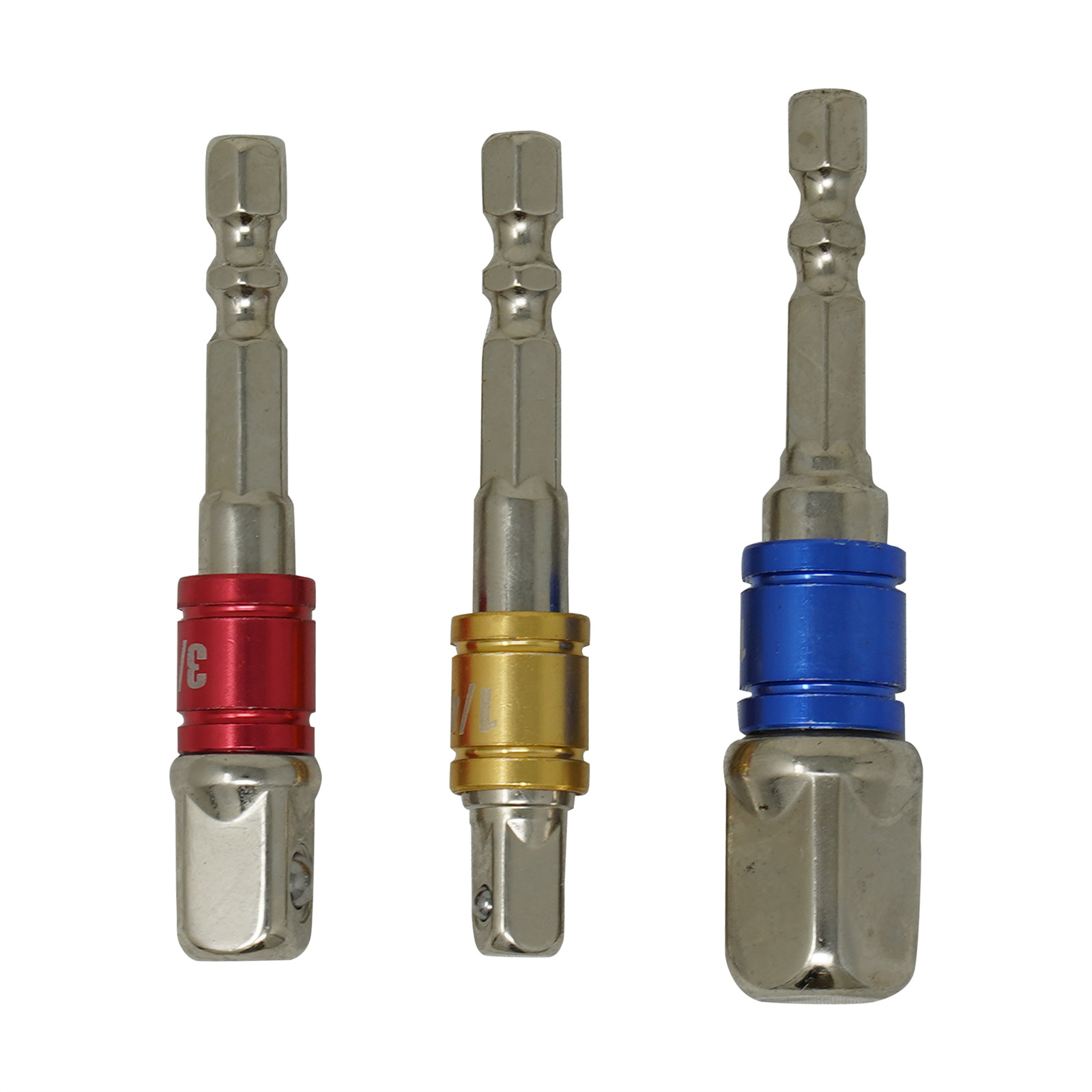3Pcs Impact Drill Socket Adaptor Hex Drive To 1/4″ 3/8″ 1/2″ Dr Square