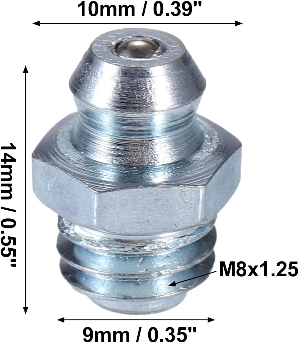 X AUTOHAUX 50 Pcs M8x1.25 Grease Nipple Fitting Straight M8x1.25, Silver Tone