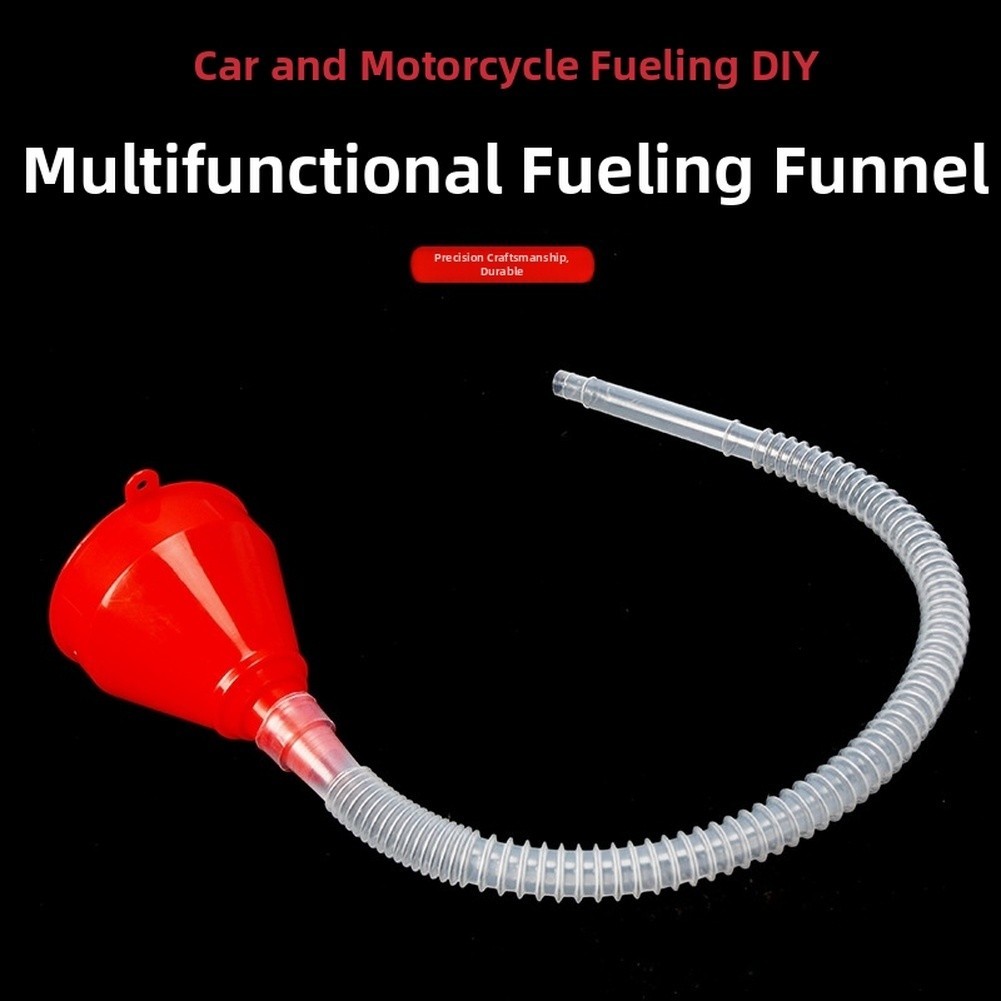 Extended Fuel Funnel with Flexible Hose for Vehicle Gas and Oil Refueling