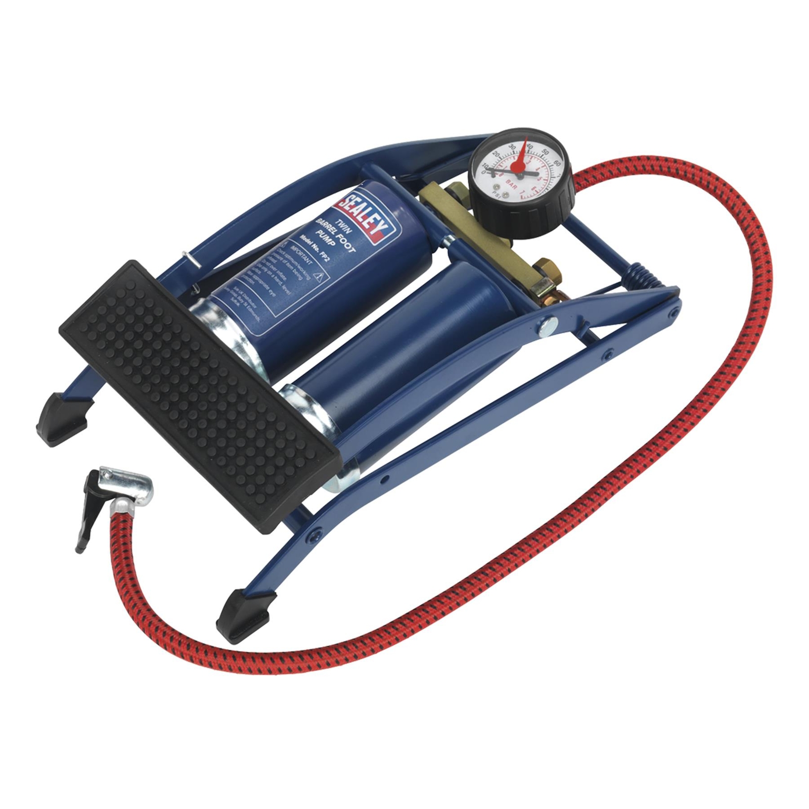 Sealey Foot Pump Twin Barrel Blue 0-100psi 0-7bar FP2