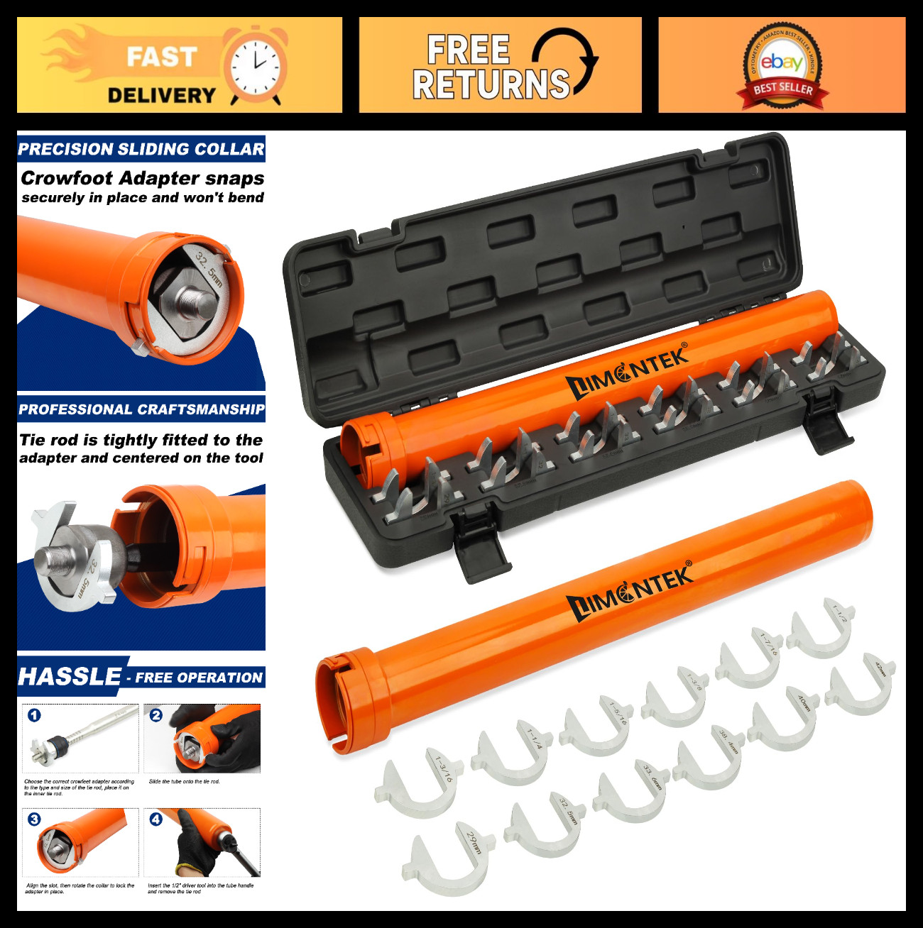 Inner Tie Rod Removal Tool Set – 12 Crowfoot Adapters, 1/2″ Drive – Easy Install