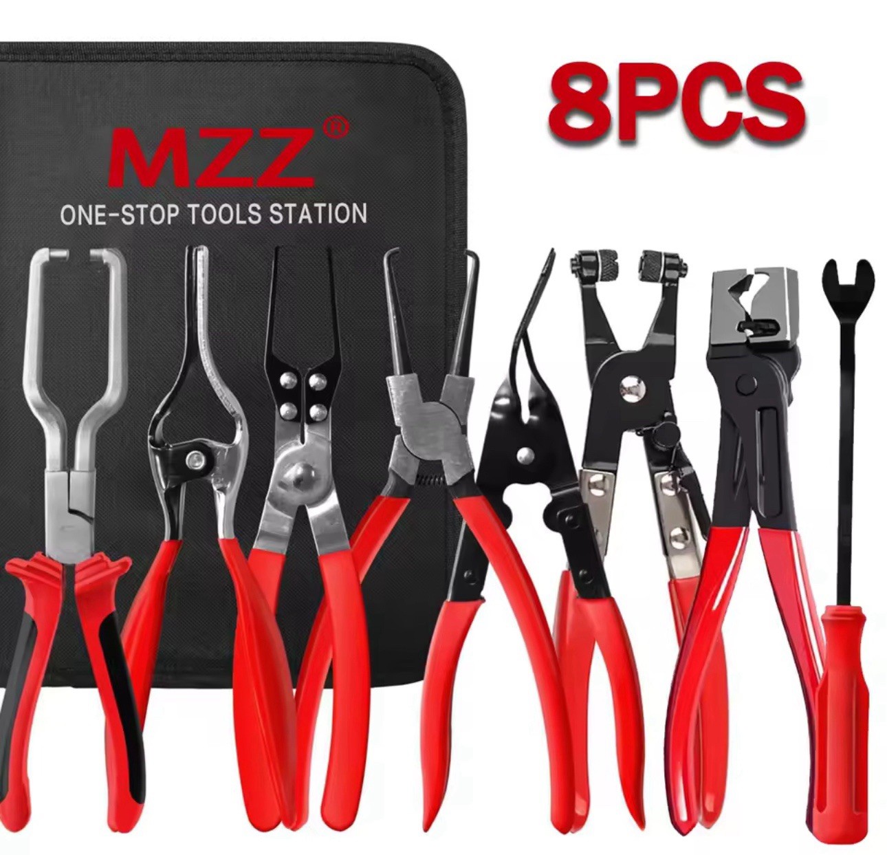 8pc Auto Hose Clamp Pliers Set Fuel Line Removal Tool Relay Clip Trim Kit
