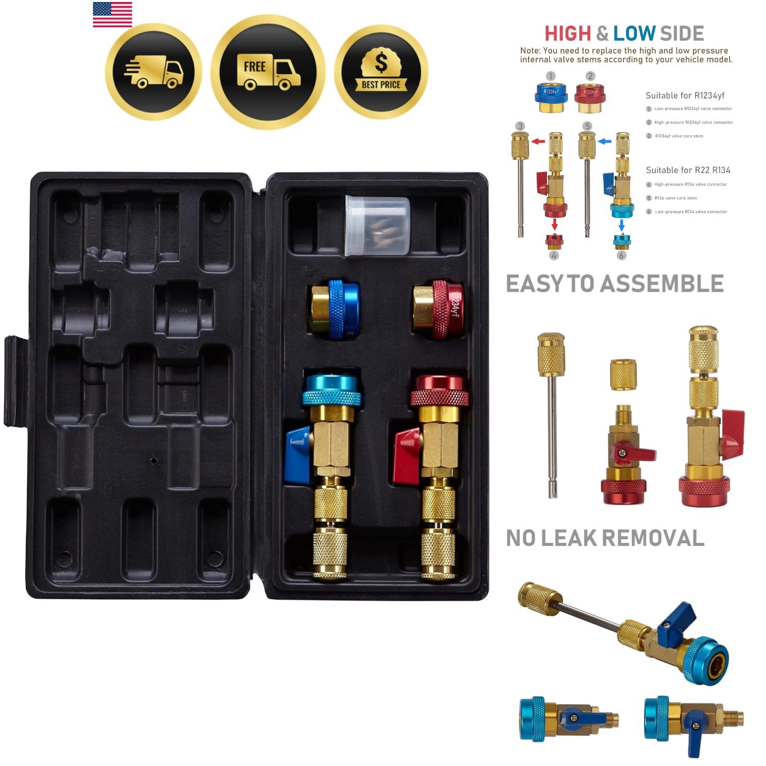 Automotive AC R134A R1234YF Valve Core Remover and Installer Tool Set, for St…