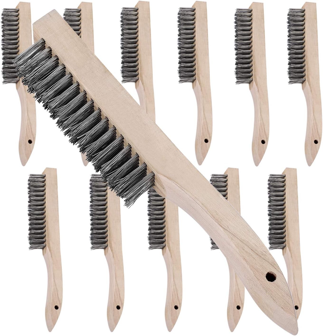 ZOENHOU 12 Pieces 10 Inches Wire Brush Wooden Handle, 20 Steel Wires