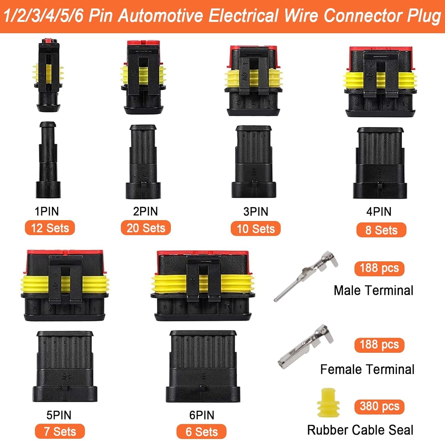 1008PCS 63 Sets Waterproof Automotive Wire Connectors Kit 1/2/3/4/5/6 Pin…
