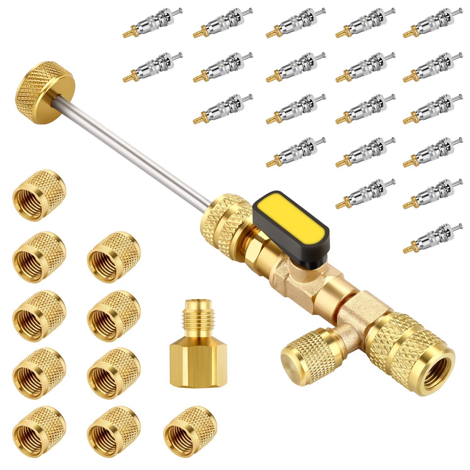 Valve Core Remover Installer Tool – Dual Size 1/4 & 5/16, 20 Valve Cores, 10 Bra