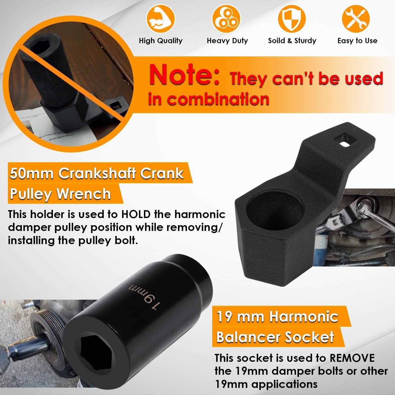 19mm Harmonic Balancer Socket & 50mm Crankshaft Pulley Wrench for Honda/ Acura