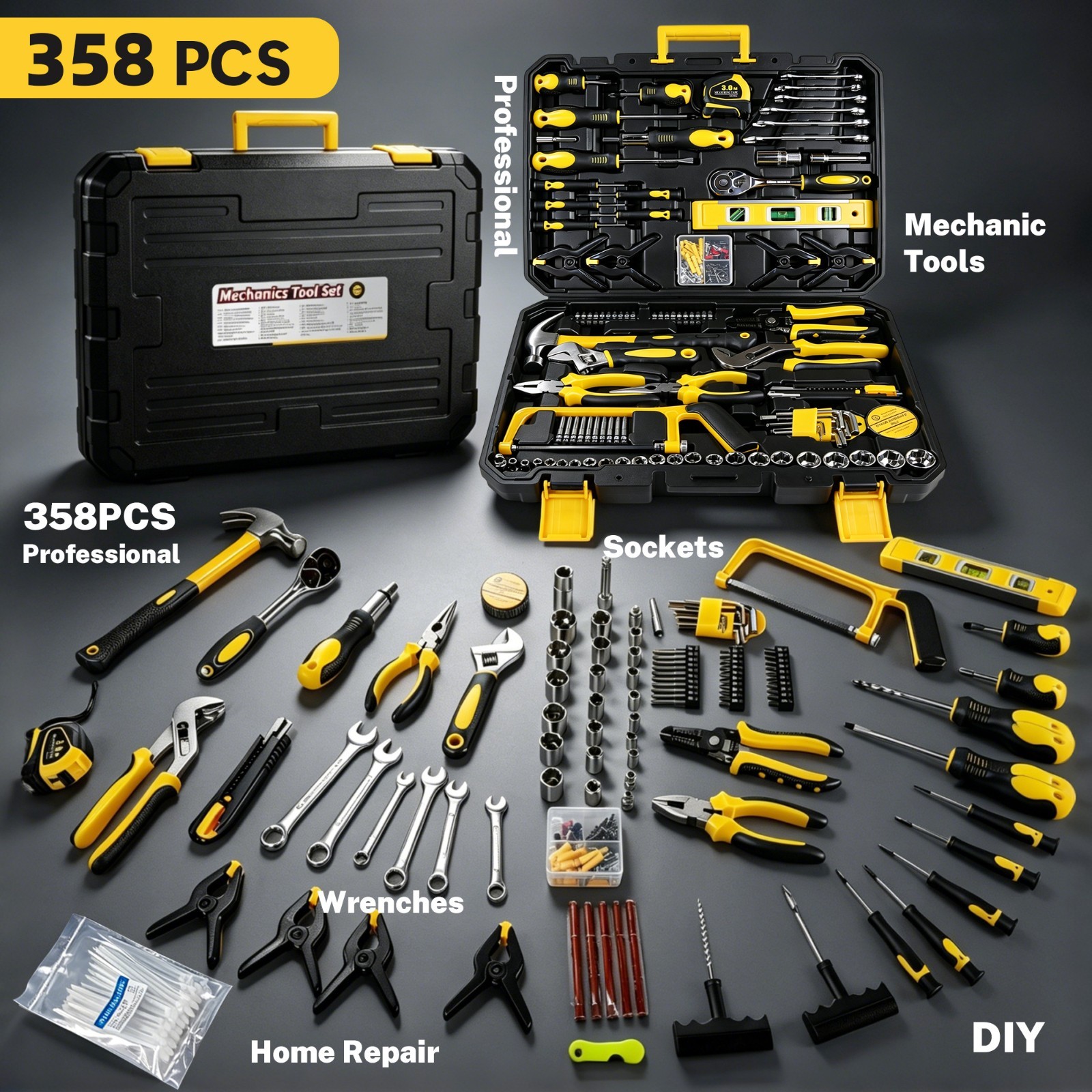 358PCS Stainless Steel Socket Wrench Tool Set for Home Auto Repairs