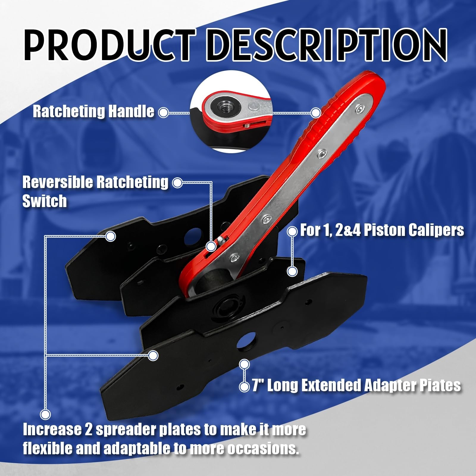 Brake Caliper Compression Tool with Extra 2Pcs Large Plates 1.57″-2.95″