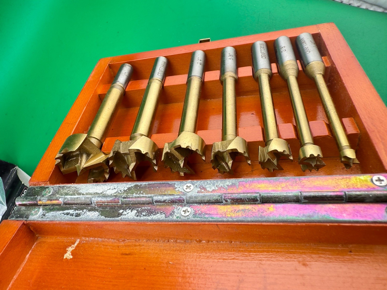 NOS CRAFTSMAN 7 Piece Forstner Woodboring Bit Set Wood Box 25389 925389 1/4”- 1”