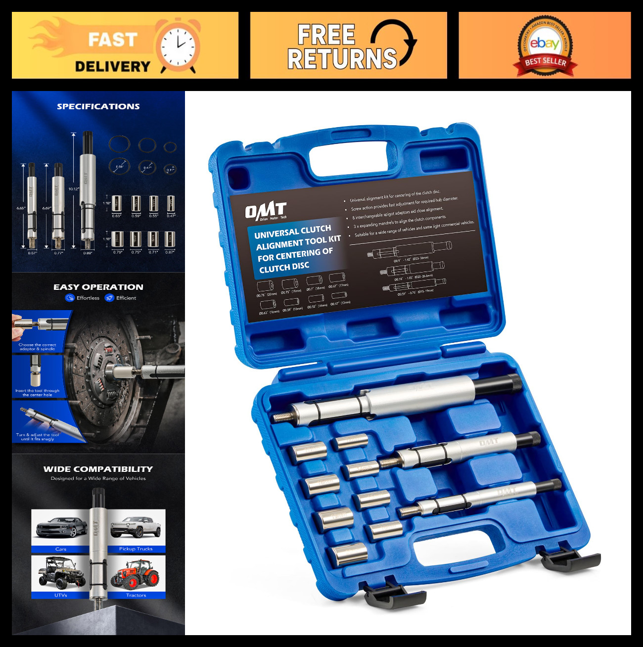 Universal Clutch Alignment Tool Kit – 11pc Disc Centering Set for Cars & Trucks