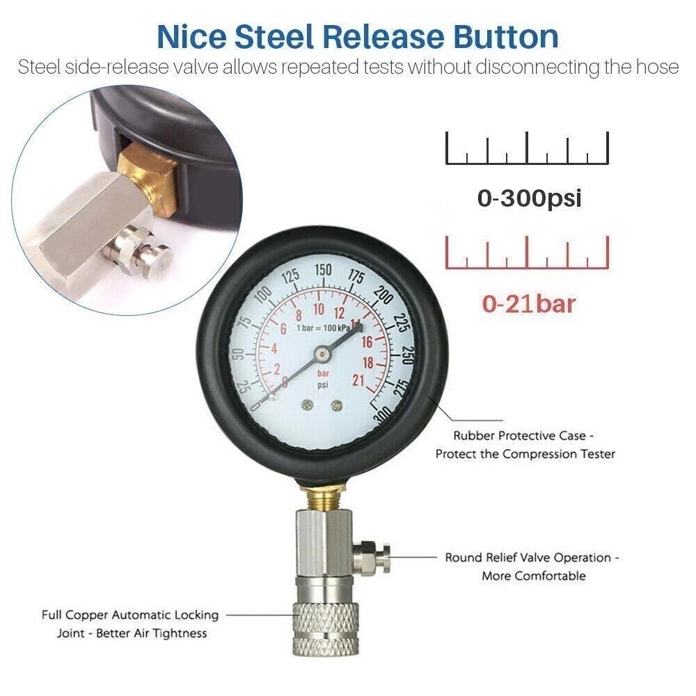 Engine Cylinder Compression Gauge Tester Kit Gas Engine Diagnostic Testing Tool