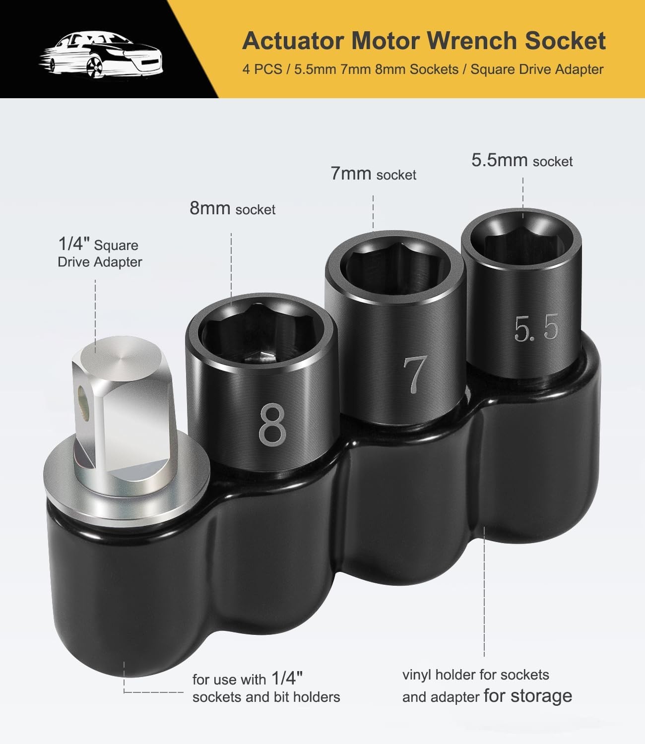 64180 Actuator Motor Wrench Tool Set include Sockets & 1/4″ Square Drive Adapter