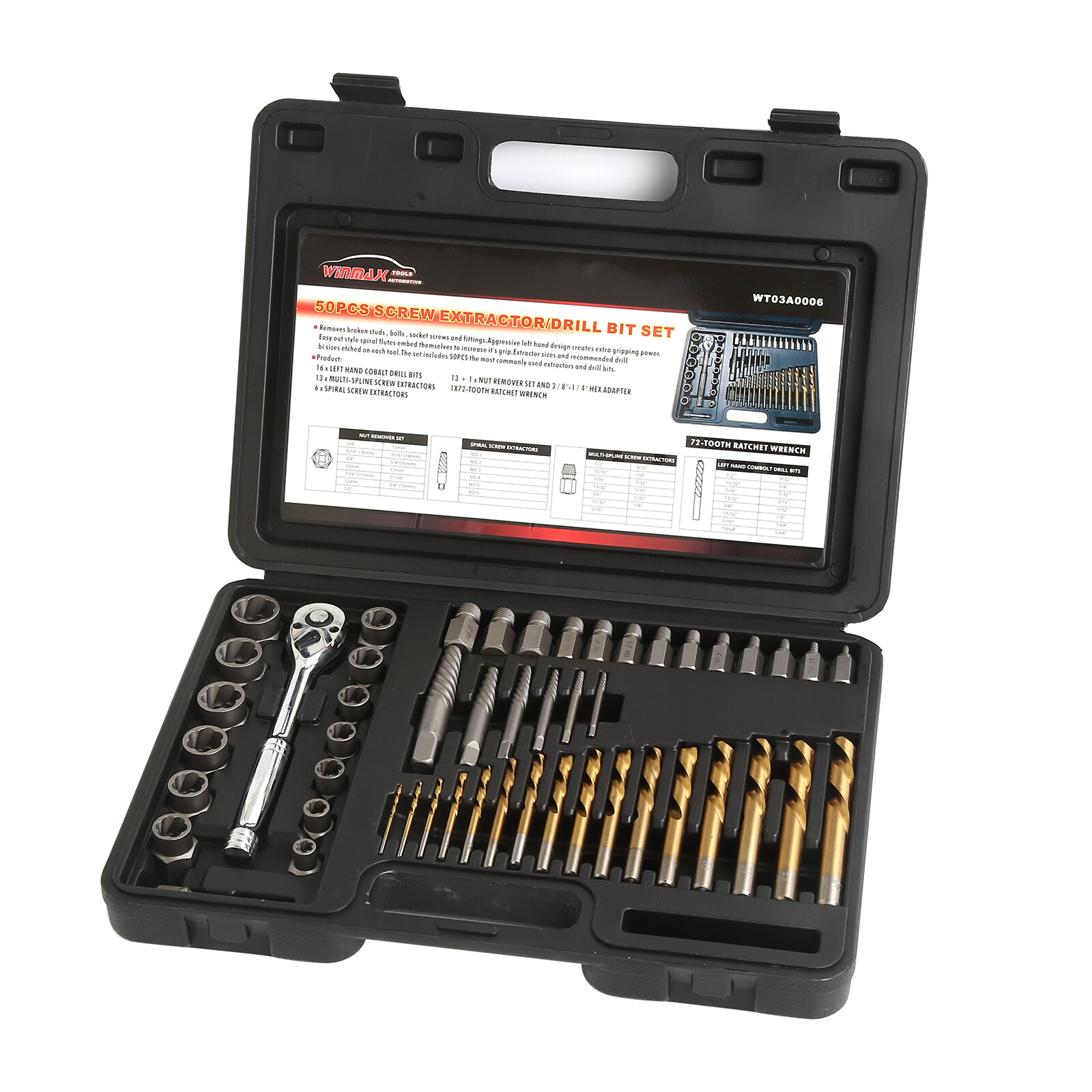 50pc Broken Studs / Bolts /Socket /Screw Extractor Removing Tool & Drill Bit Set