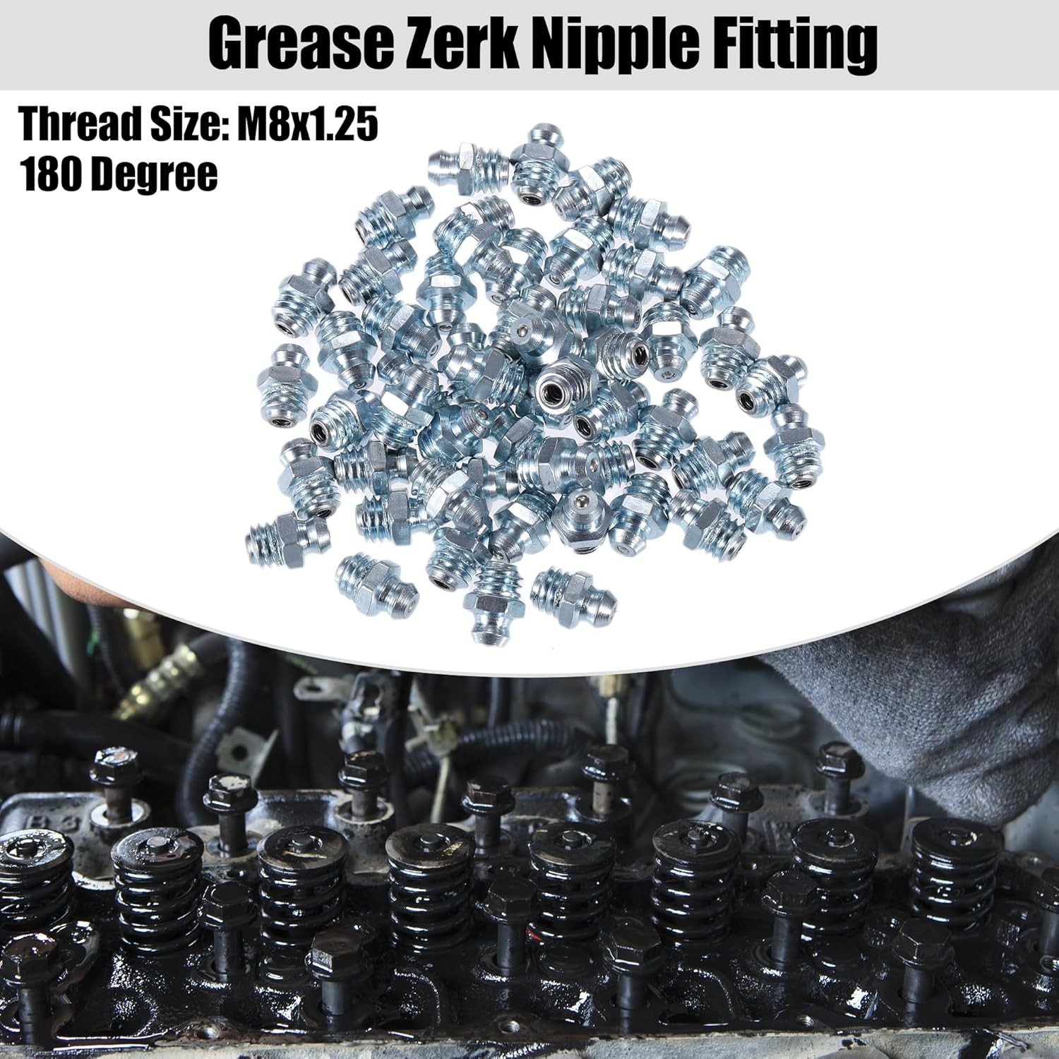 X AUTOHAUX 50 Pcs M8x1.25 Grease Nipple Fitting Straight M8x1.25, Silver Tone