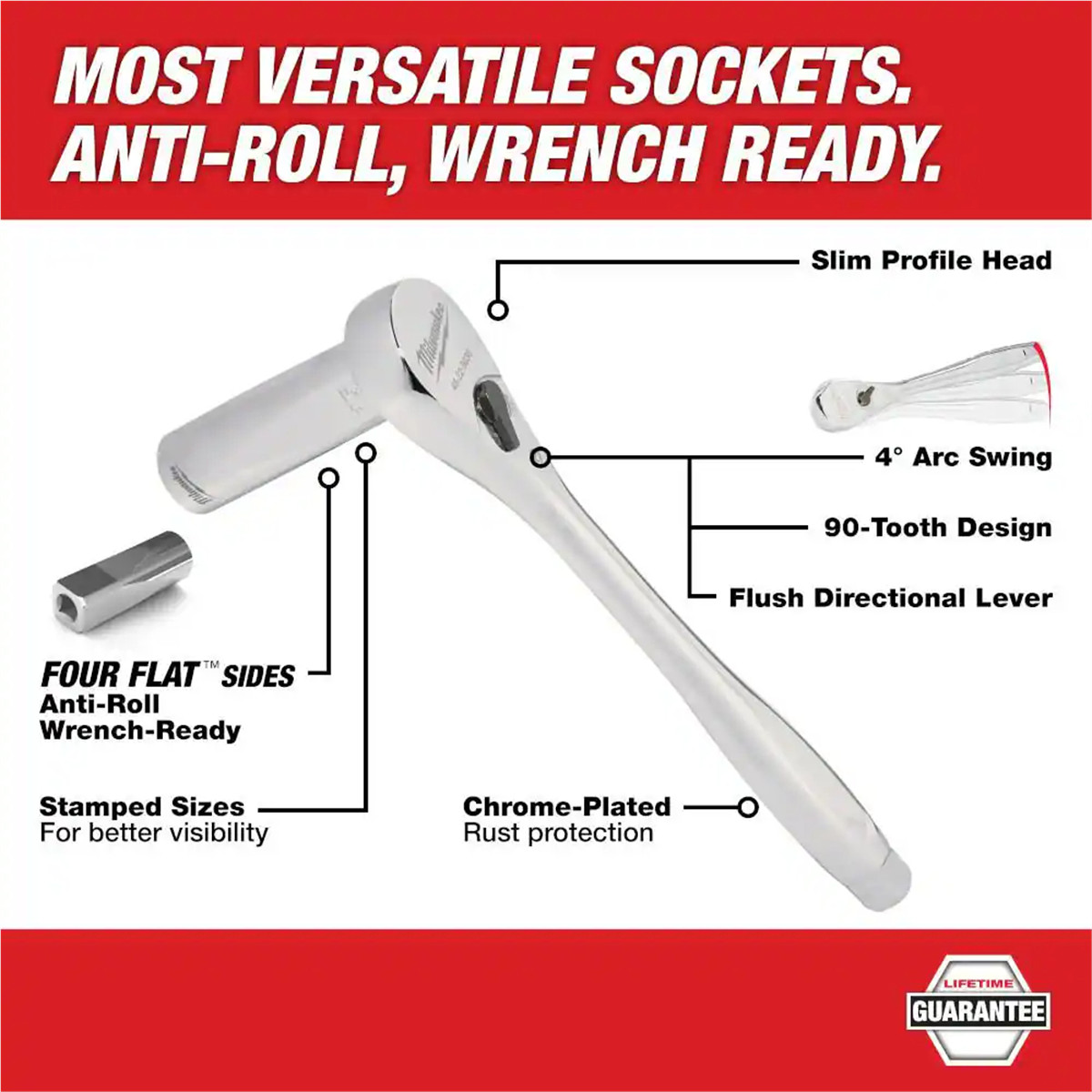 Milwaukee 48-22-9508 32PC SAE Ratchet and Socket Set with Flat Sides