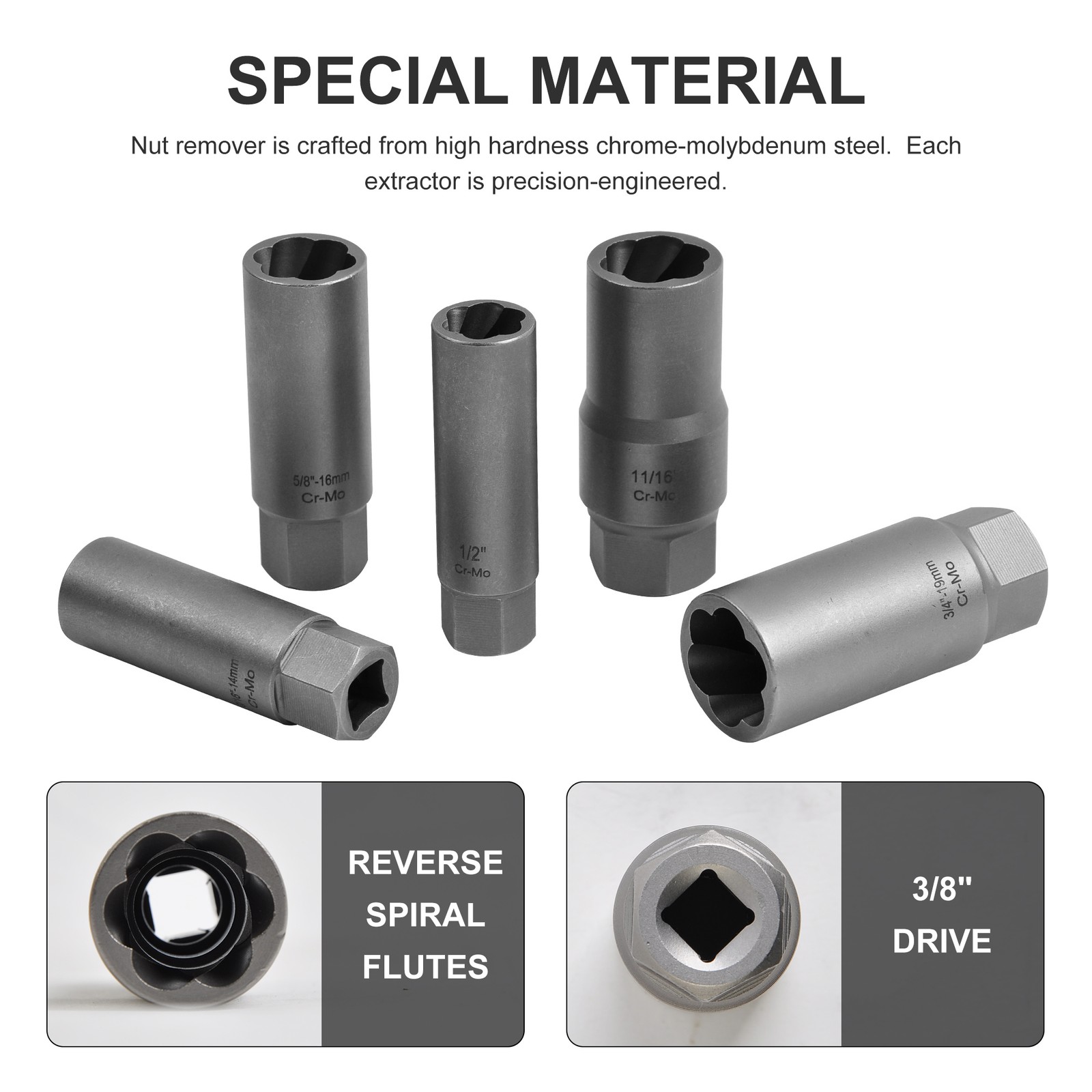 11PCS Spiral Type Bolt Extractor Tool, Broken Lug Nut Bolt Remover Easy-Out Set