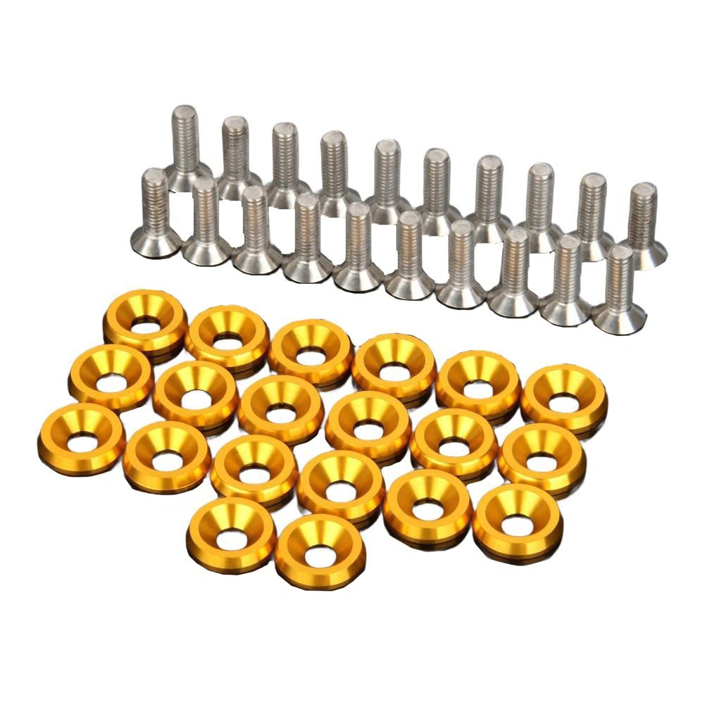 20 Pieces M6 Golden Aluminum Fender Washers and Screws Kit for Vehicle Use