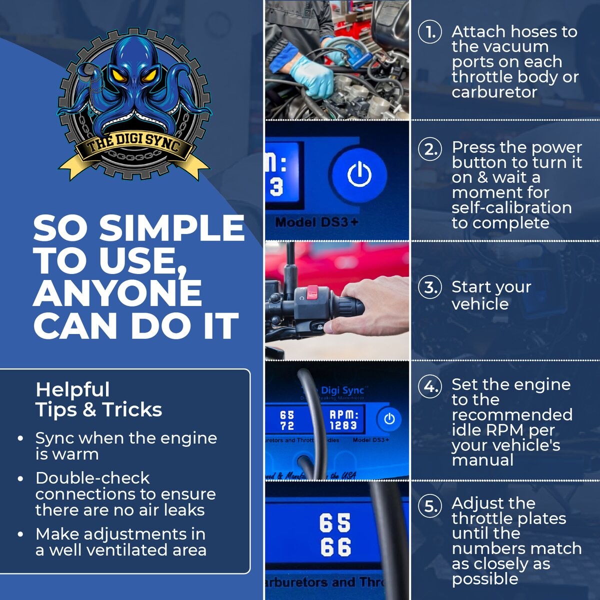 The Digi Sync 4-Channel DS3+ Pro Digital Throttle Body And Carb Sync Tool