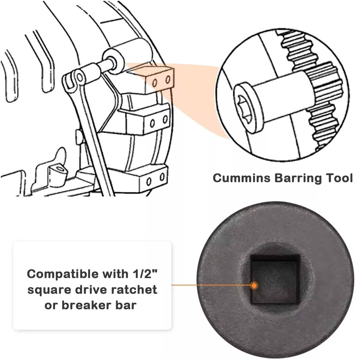 For Dodge Cummins Engine Barring Tool Injection Pump Gear Puller Lock Nut Wrench