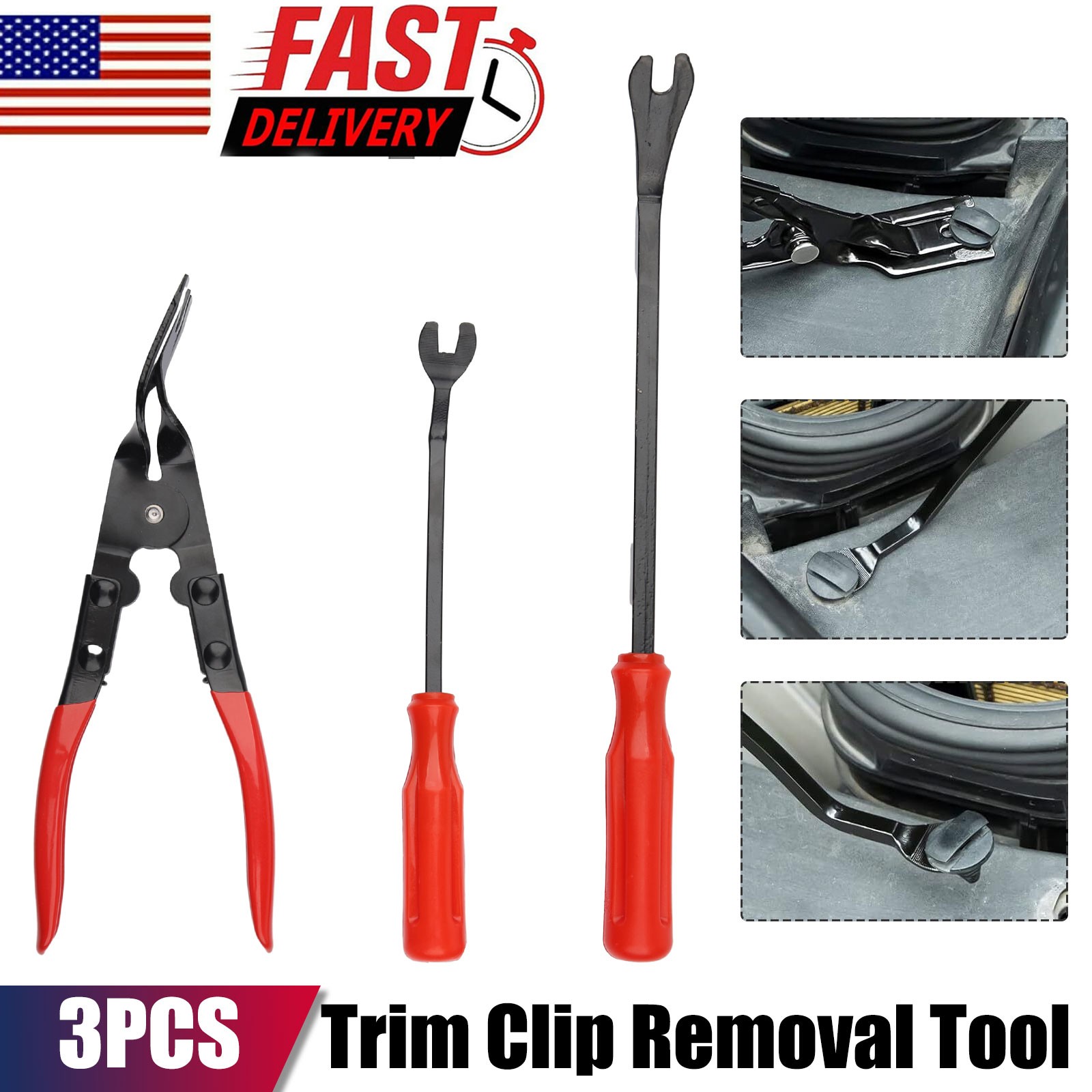 3Pcs Car Trim Clip Upholstery Removal Tool Door Panel Fastener Pin Pliers Puller