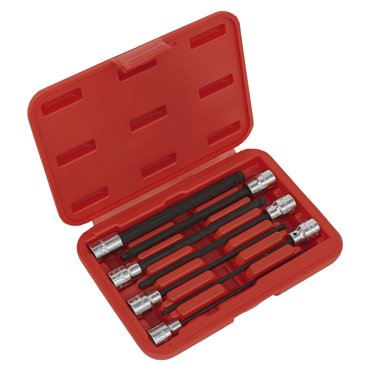 Sealey Ball-End Hex Socket Bit Set 7 Pcs 3/8″ Square Drive 150mm Metric AK62257