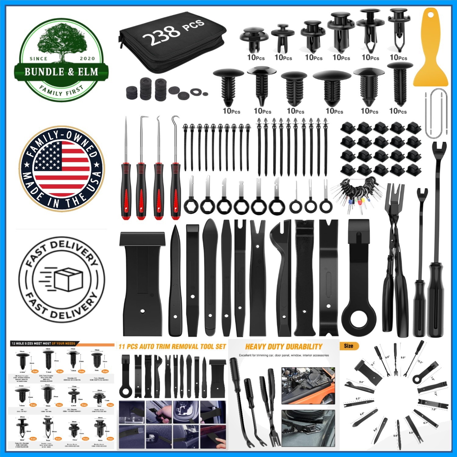 Multi-Size Trim Removal Tool Set for Automotive Use, 238 Pieces Included