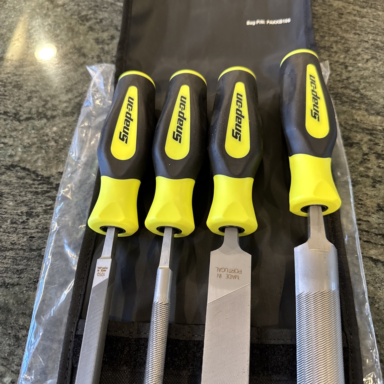 snap on sghbf600ahv hi viz 4 pc file handle set with pouch new
