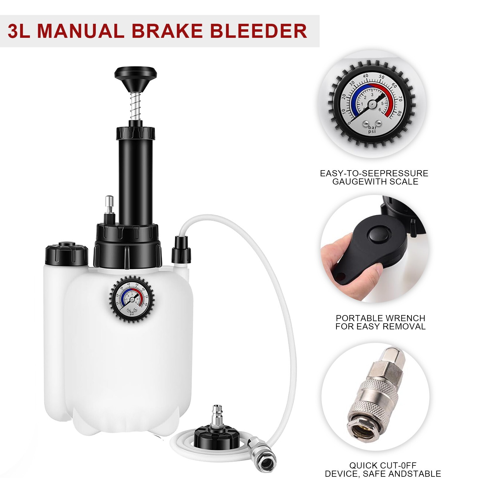 3L Manual Brake Bleeder Fluid Pump One Man Professional Brake Bleeder Kit Suitab