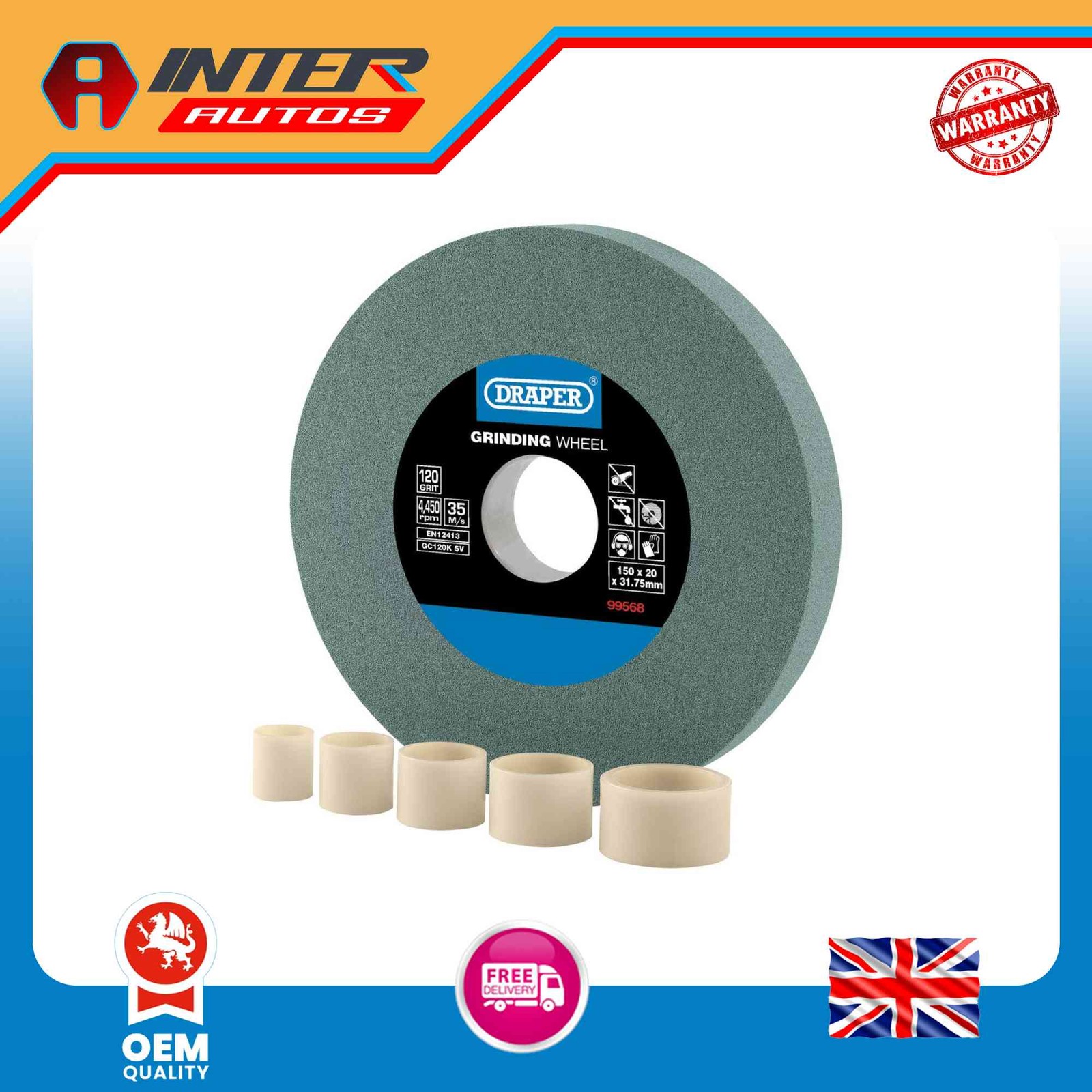 Draper Silicon Carbide Bench Grinding Wheel, 150 x 20mm, 120 Grit 99568