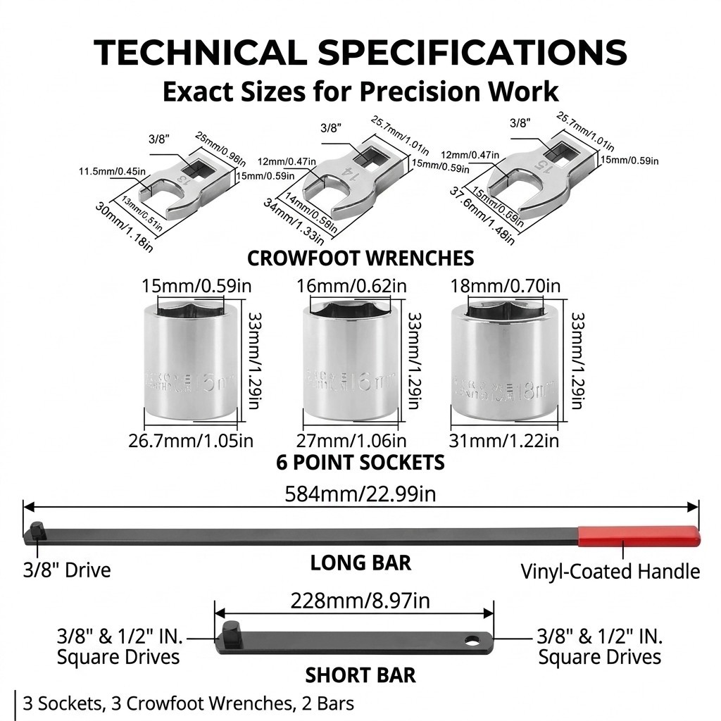 8PC Serpentine Belt Tool Set, Tension Wrench 1/2″ & 3/8″ Square Drive