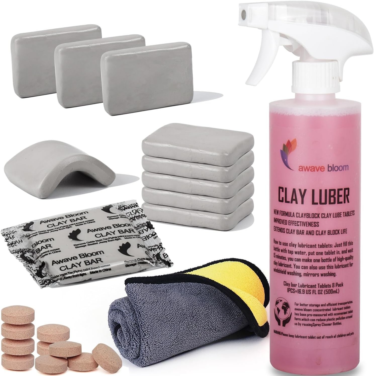 Car Clay Bars Auto Detailing 10 Pack with Lubricant Tablets 8 Pack, Include Port