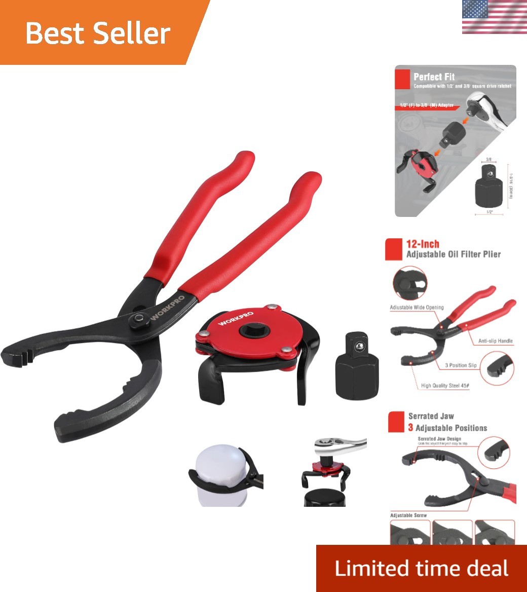 2 Oil Filter Wrench Set, 12” Adjustable Oil Filter Plier & 3-Jaw Universal Re…