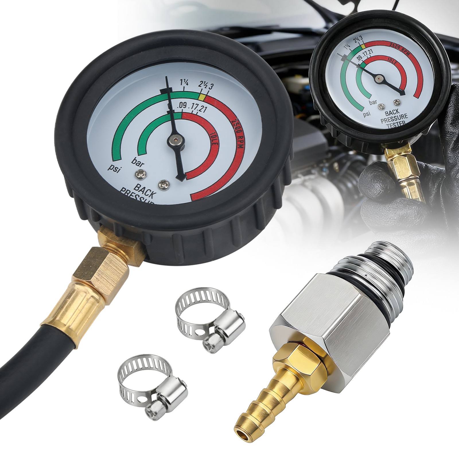 Exhaust Back Pressure Tester Gauge Kit w/ Adapter Diagnoses Catalytic Converter