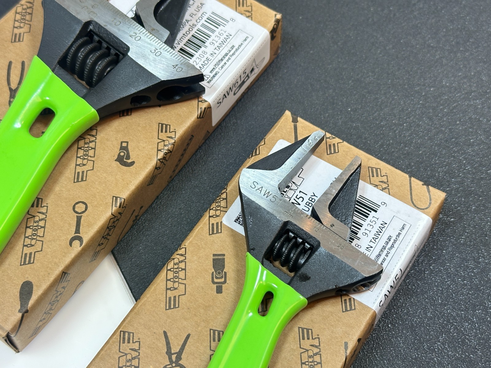 NEW VIM 2pc Green Stubby Wide Mouth Adjustable Wrench Set, 6” SAW615 & 5” SAW51