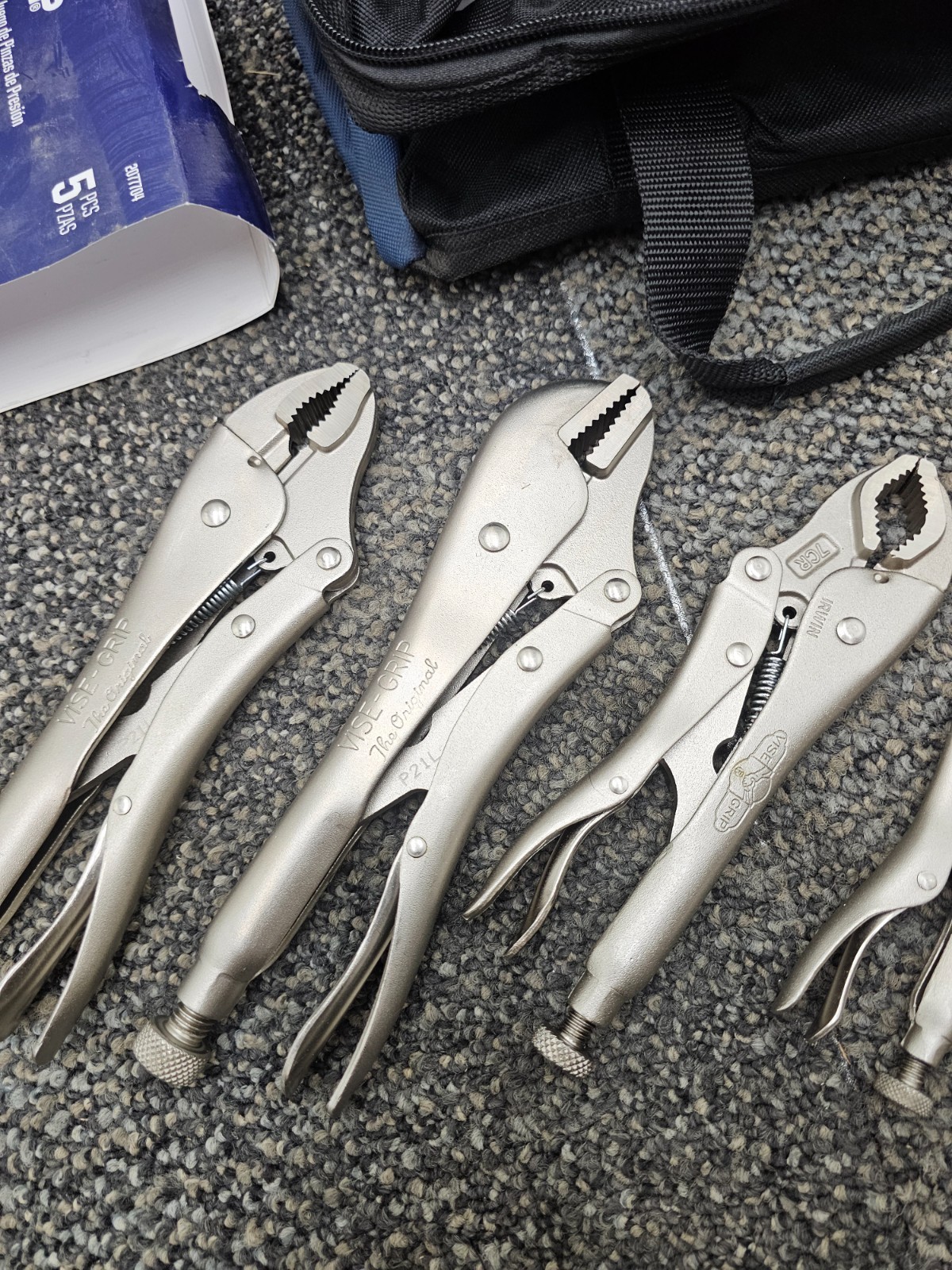 5-PIECE Irwin 2077704 Vise Grip Locking Pliers Assembly in Canvas Tool Tote Bag