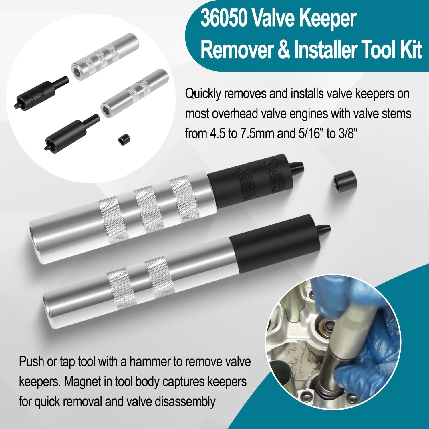 36050 Valve Keeper Remover & 19700 Valve Holder + Valve Stem Seal Plier Tool Set