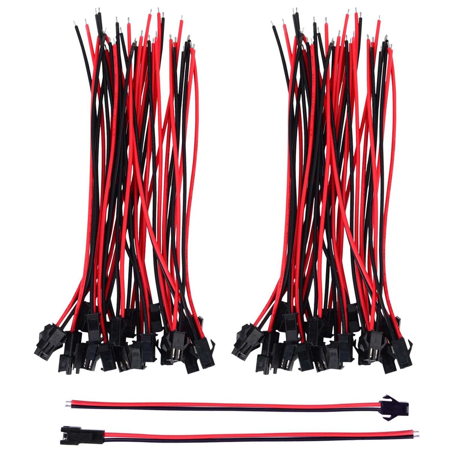 22 AWG JST SM 2 Pin Plug Male and Female 135 millimeters, Red Black