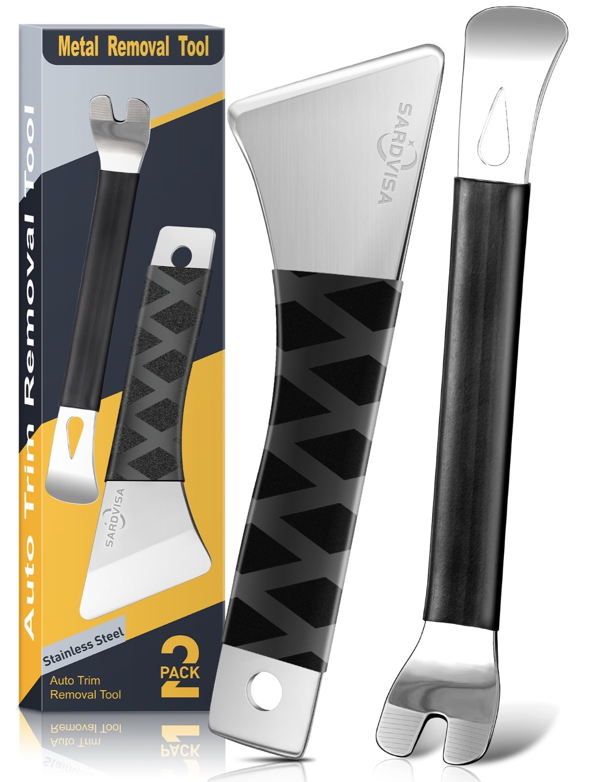 Stainless Steel Auto Trim Removal Tools 2-Pack | Pry Tools for Vehicle Trim, Pan