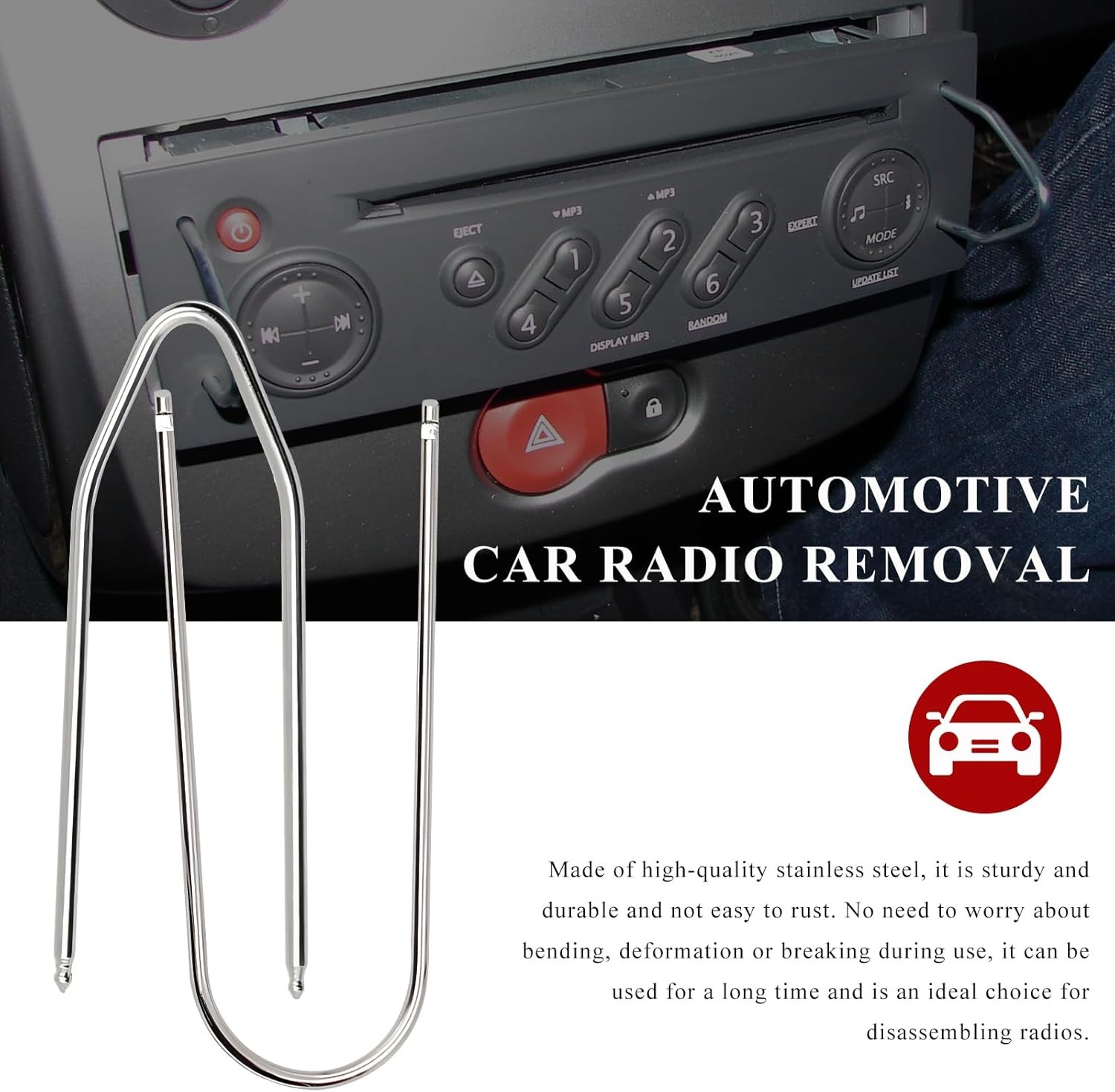 2 Pcs Car Radio Removal Pry Tool, U-Shaped Stainless Steel Stereo Disassembly