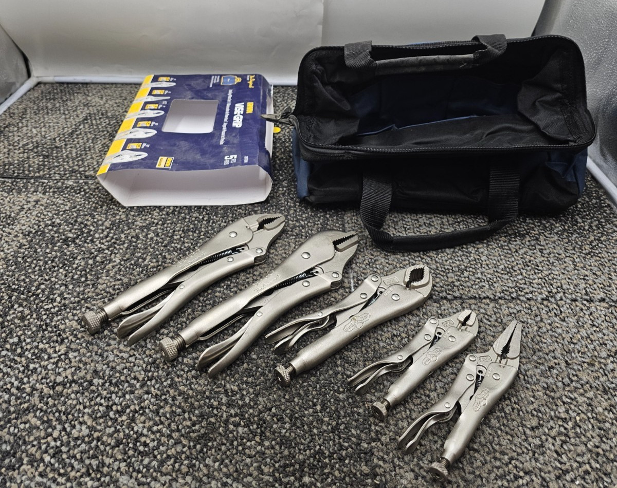 5-PIECE Irwin 2077704 Vise Grip Locking Pliers Assembly in Canvas Tool Tote Bag