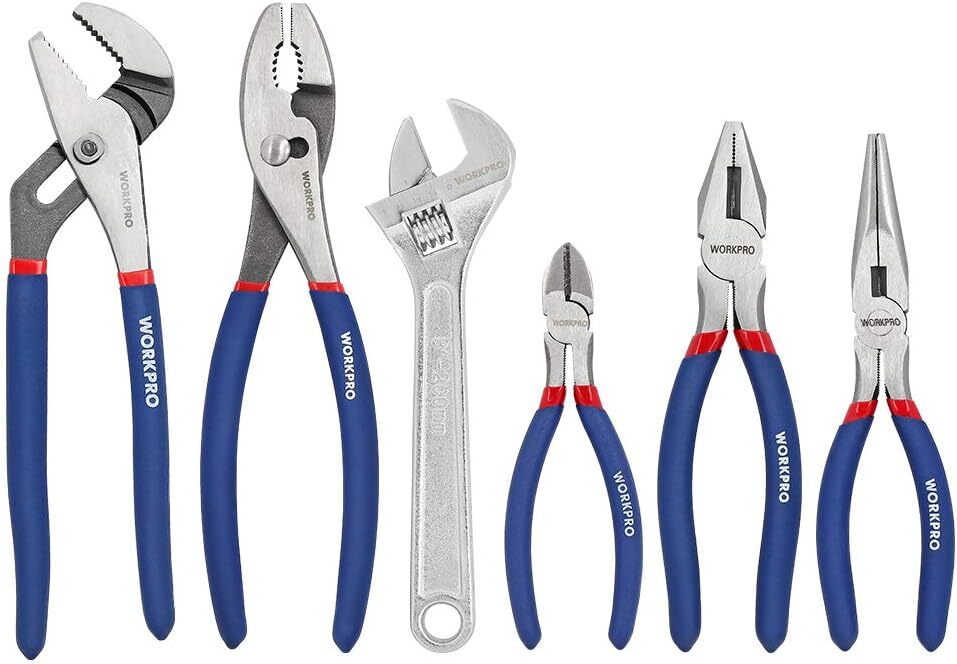 WORKPRO Large Pliers & Wrench Set 6-Piece (10″ Water Pump Silver, Blue