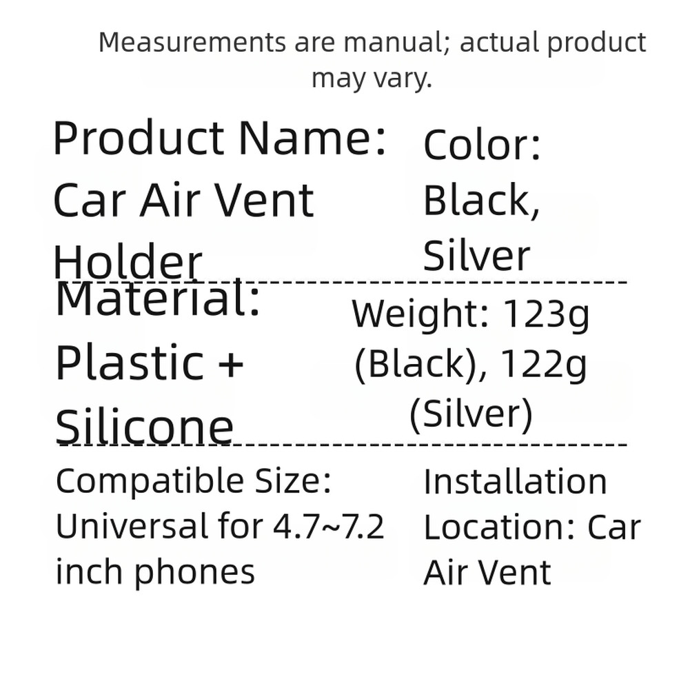 Black Silver Car Air Vent Phone Holder Compatible with Phones For 47 to 72 Inch