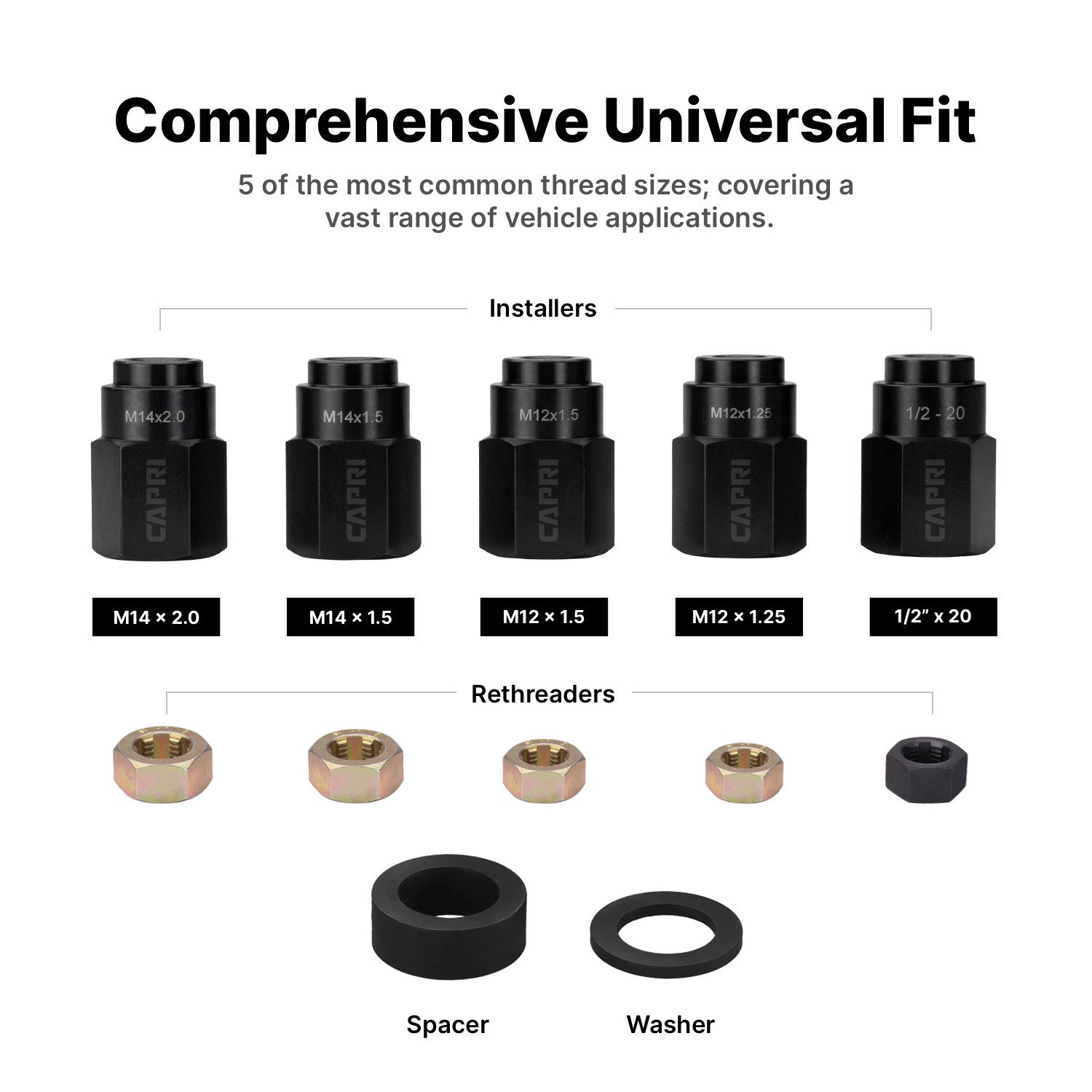 Capri Tools Wheel Stud Installer Kit with Mechanic’s Tray, 12-Piece