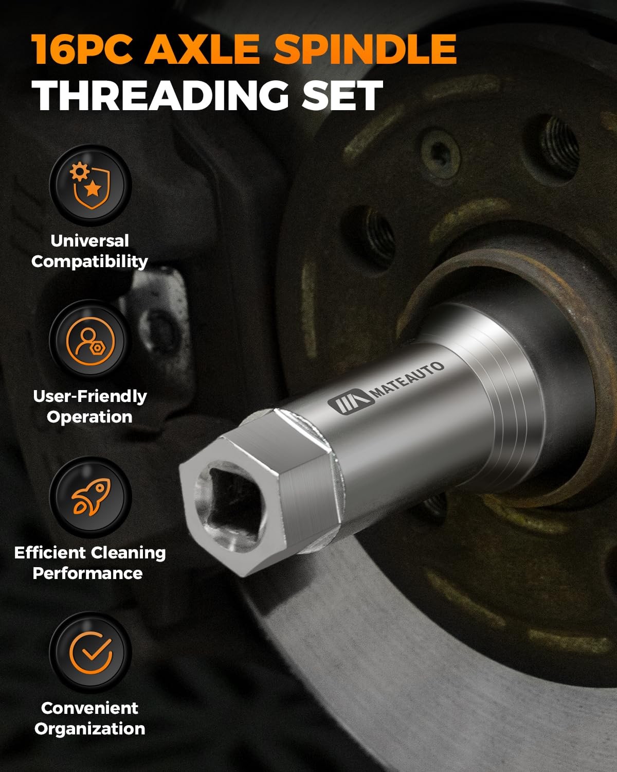Axle Spindle Rethreading Kit 16 Piece Precision Repair Tool Set for Mechanics