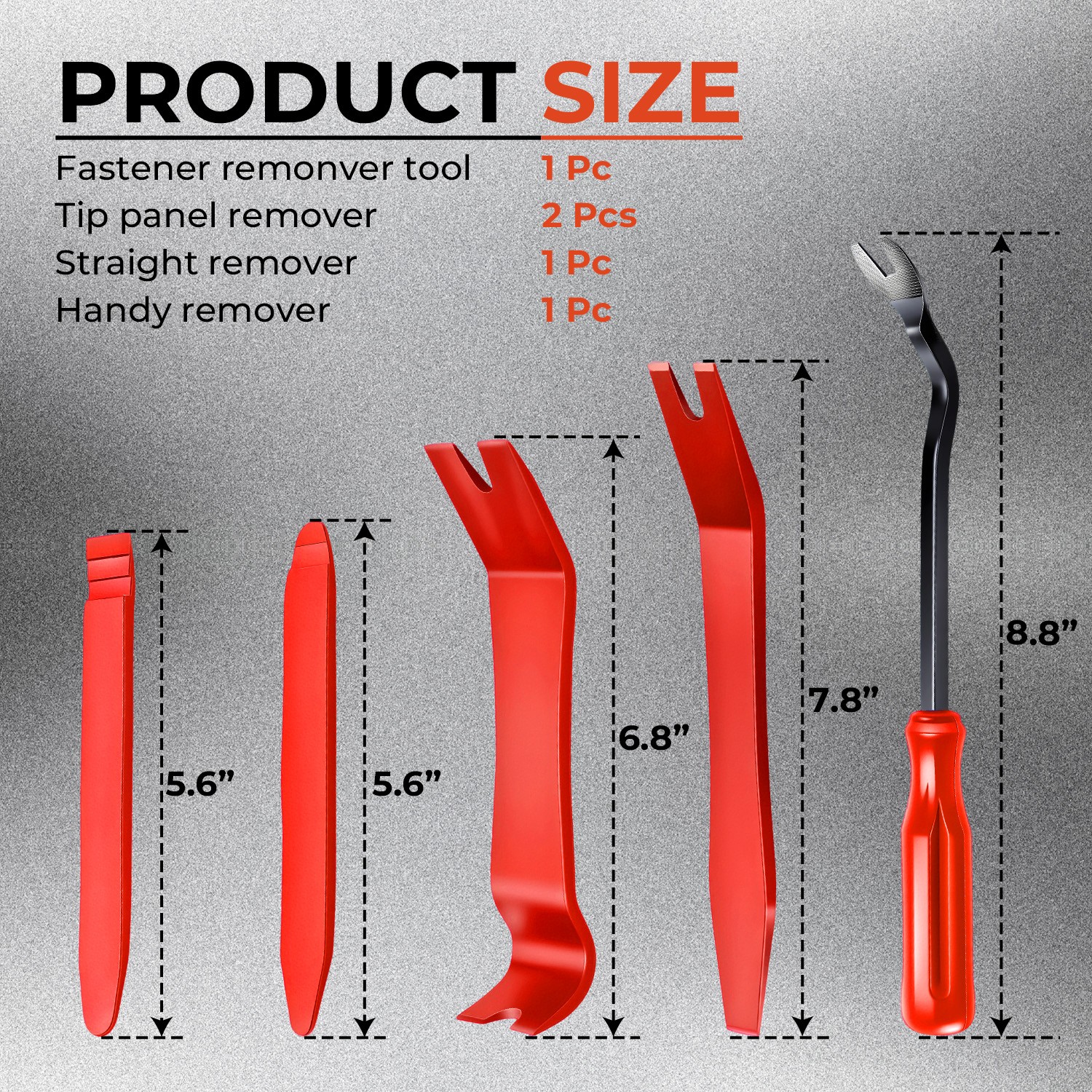 5pcs Red Trim Removal Pry Tool Kit for Car Radio Door Panel Fastener Dashboard